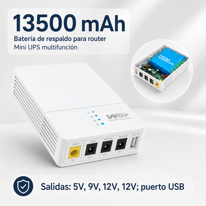 Mini UPS portátil de 13500mAh con salidas de 5V, 9V y 12V