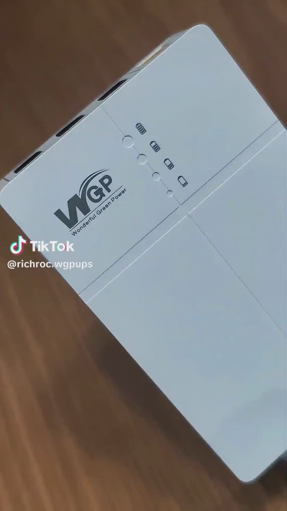 Mini UPS: vista de los puertos, conexión a un router y diseño del dispositivo