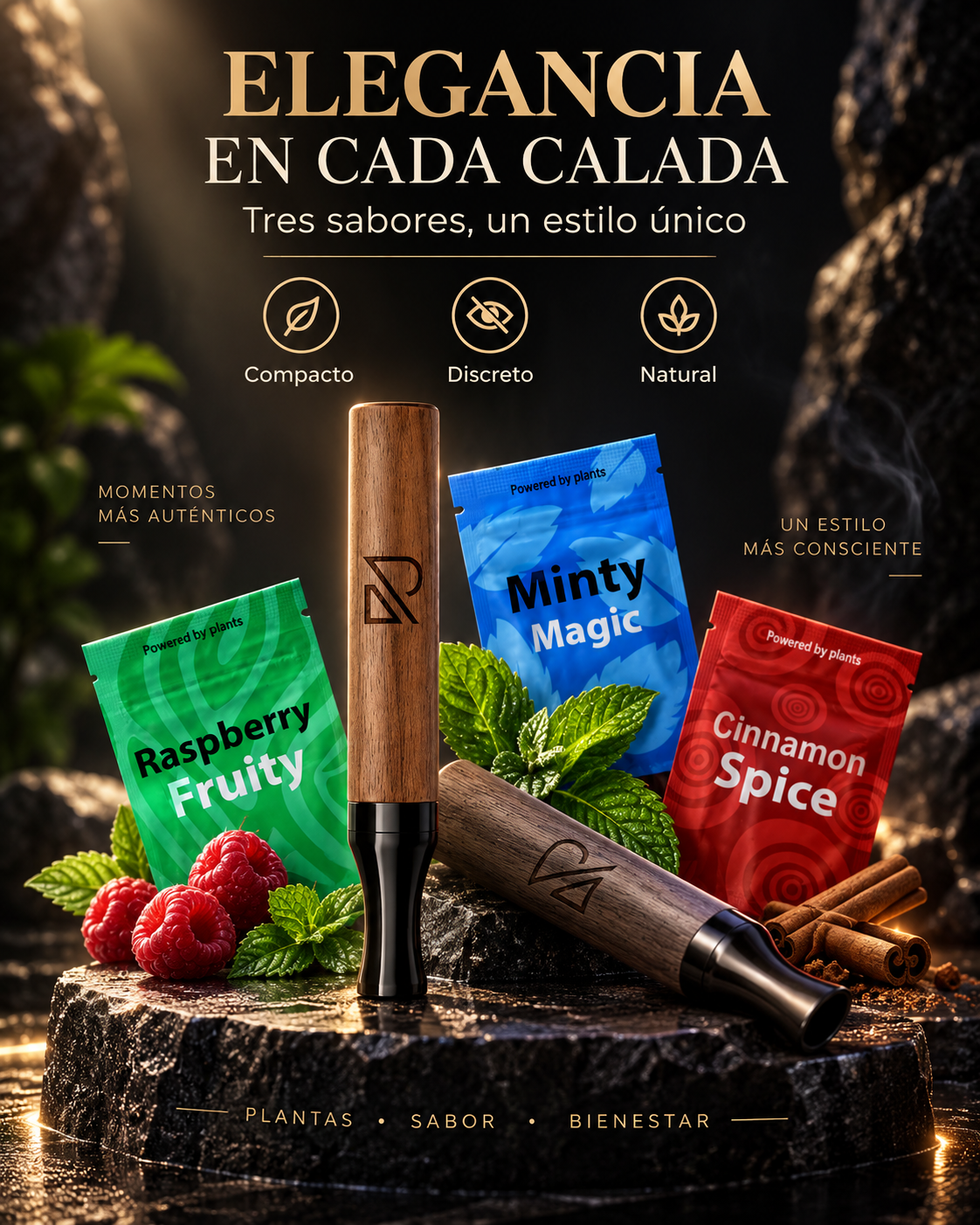 Boquilla de aromaterapia ROMALTA con acabado de madera y tres sabores