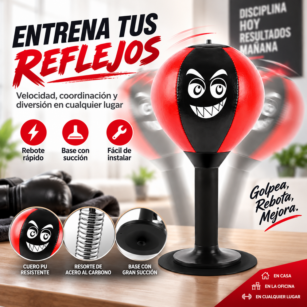 Saco de boxeo de escritorio rojo y negro con ventosa