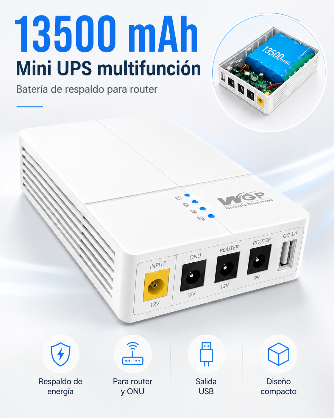 Mini UPS ROMALTA 13500mAh - batería de respaldo compacta para router y ONU