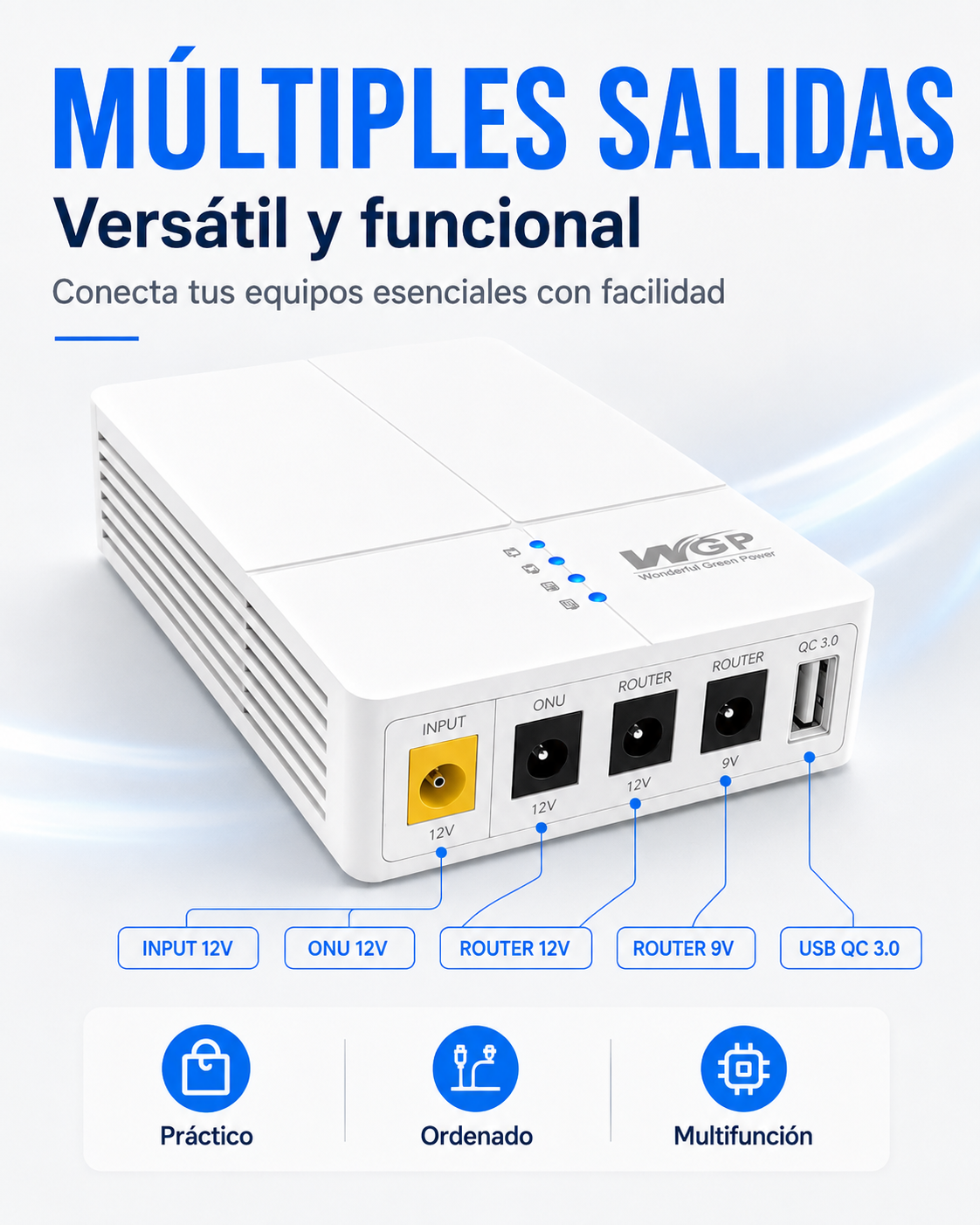 Mini UPS ROMALTA 13500mAh - salidas 12V, 9V y USB QC 3.0
